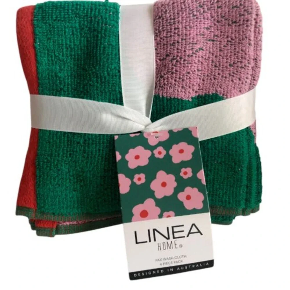 Linea Home Pax Washcloths Facecloths Green Pink Abstract Cotton 13x13